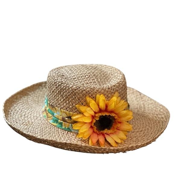 unknown Accessories - Y2K Spring Bonnet Sunflowers Vintage Blossom Derby Floral Sunday Straw Hat